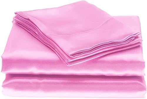 Miniatura 17 de Juego de sábanas de satén de 6 piezas. Juego de sábanas de satén de seda suave. Sábana encimera color naranja, sábana bajera ajustable con bolsillo