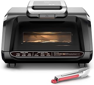 Zstar Indoor Grill Air Fryer Combo with See-Through Window, 7-in-1 Smokeless Electric Air Grill up to 450Â°F, 1750W Contact Grill with Non-Stick Removable Plates, Even Heat, Silicon Tongs as Gift, 4Qt