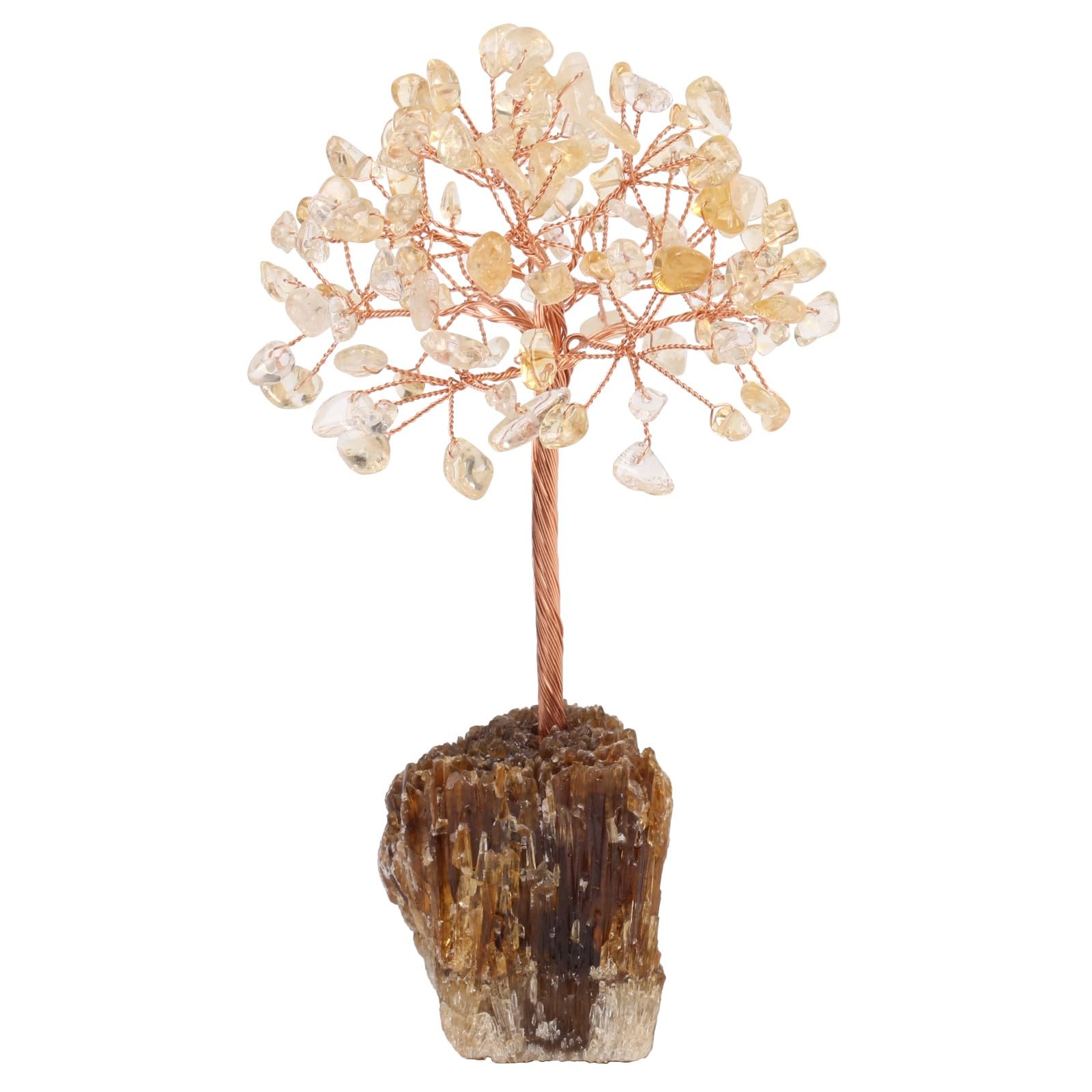 mookaitedecor Natural Citrine Crystal Money Tree on Amber Calcite Cluster Base Feng Shui Stone Tree Ornament for Abundance Reiki Home Room Decor Semi Precious Gemstone Bonsai Tree Raw Crystal Gift