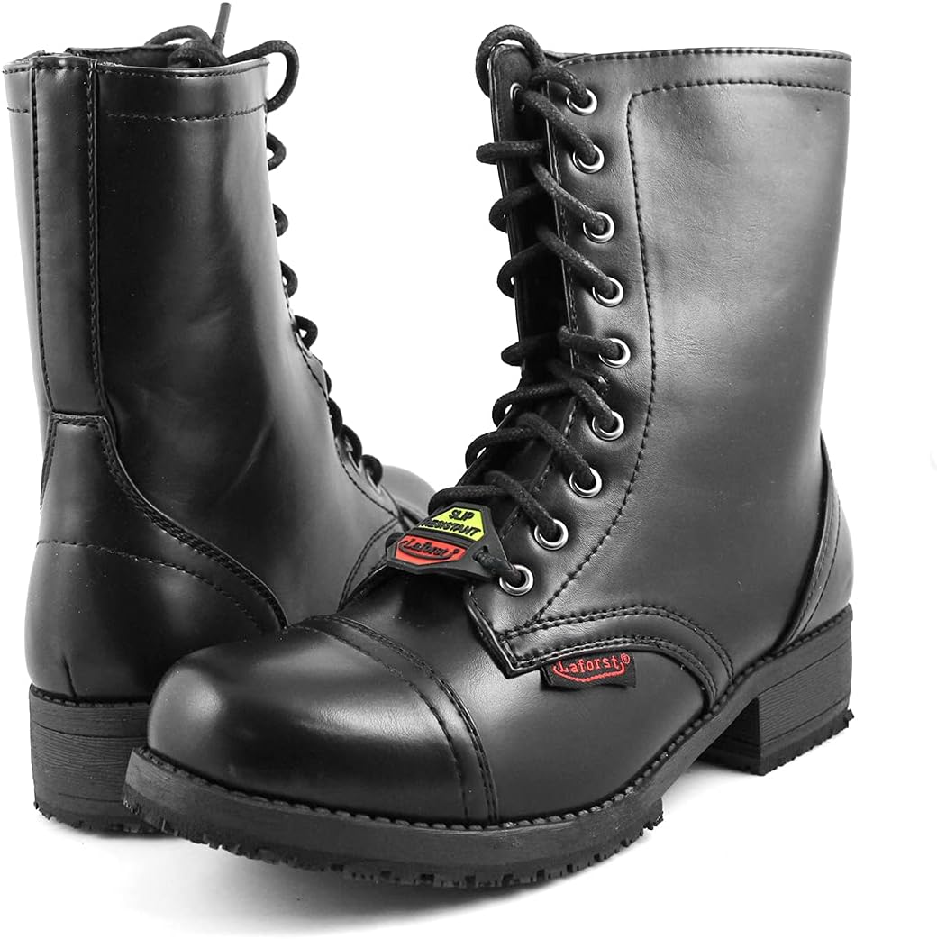 Laforst Womens Slip Resistant Fashion Work Boots Combat Nonslip Boots