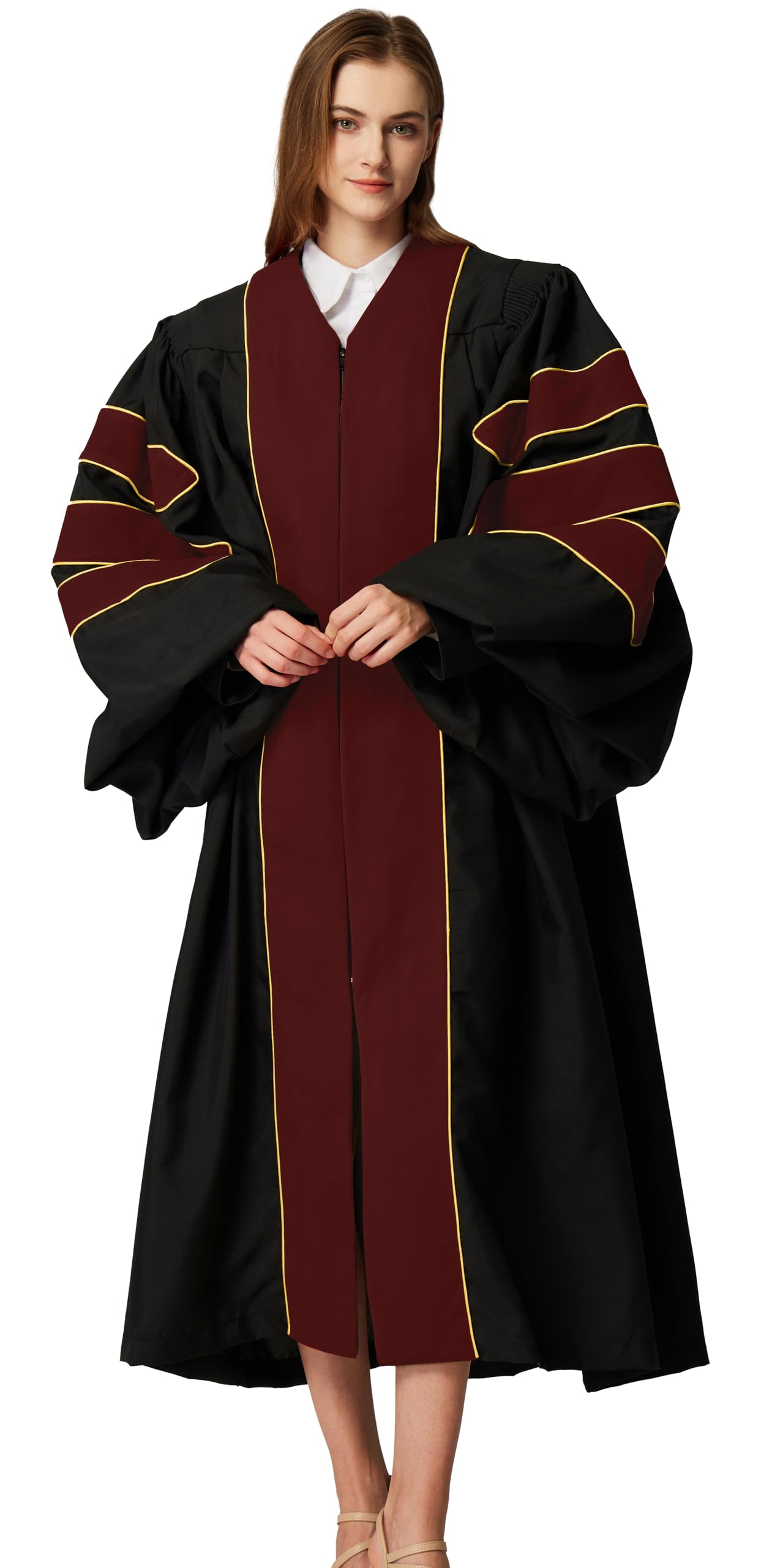 MyGradDay Unisex Deluxe Doctoral Graduation Gown with Gold Piping