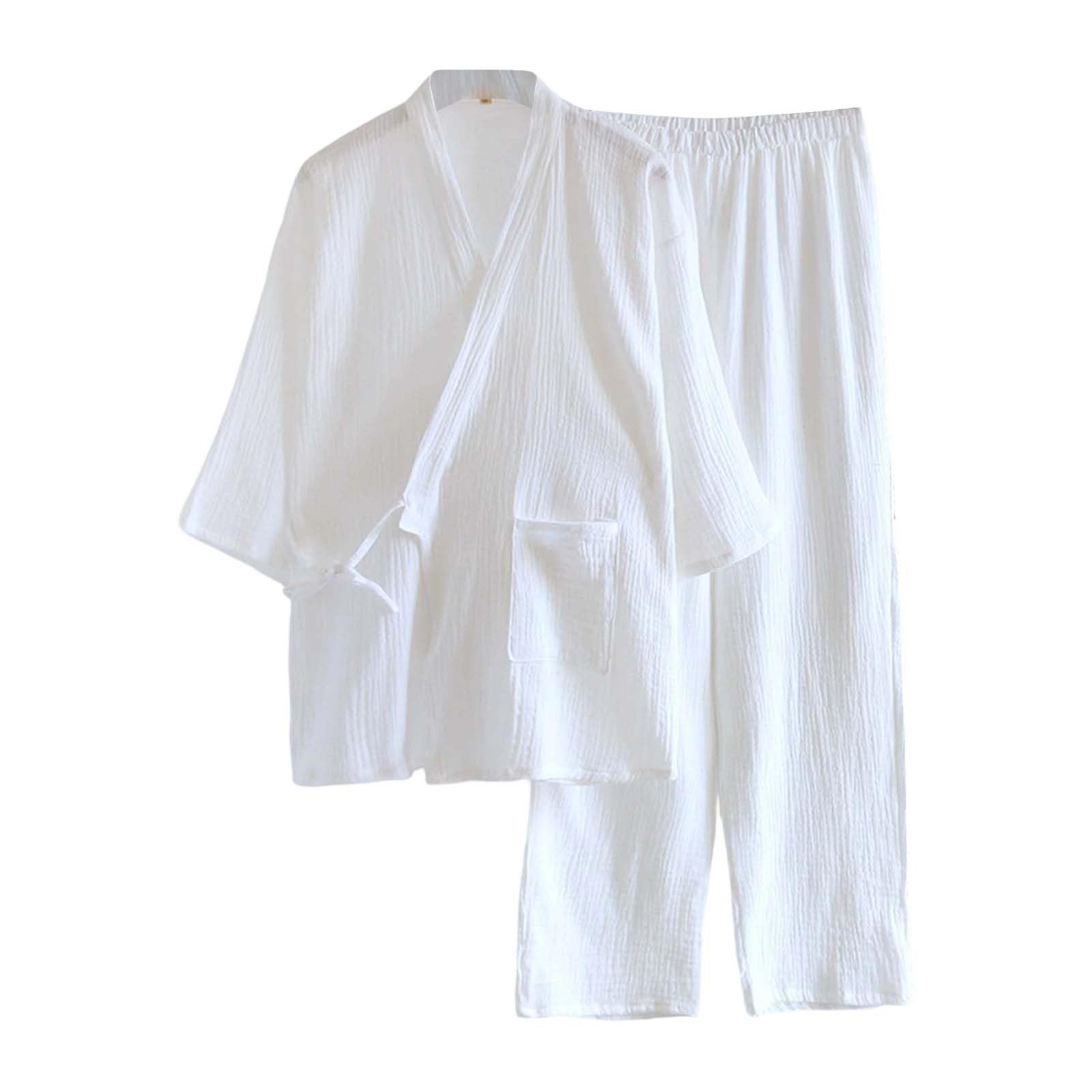 Kimono japonés suelto Casual Home Pijamas para hombre Ropa de dormir Primavera y Otoño Conjunto de ropa de salón de ajuste holgado Ropa de casa Traje de color sólido