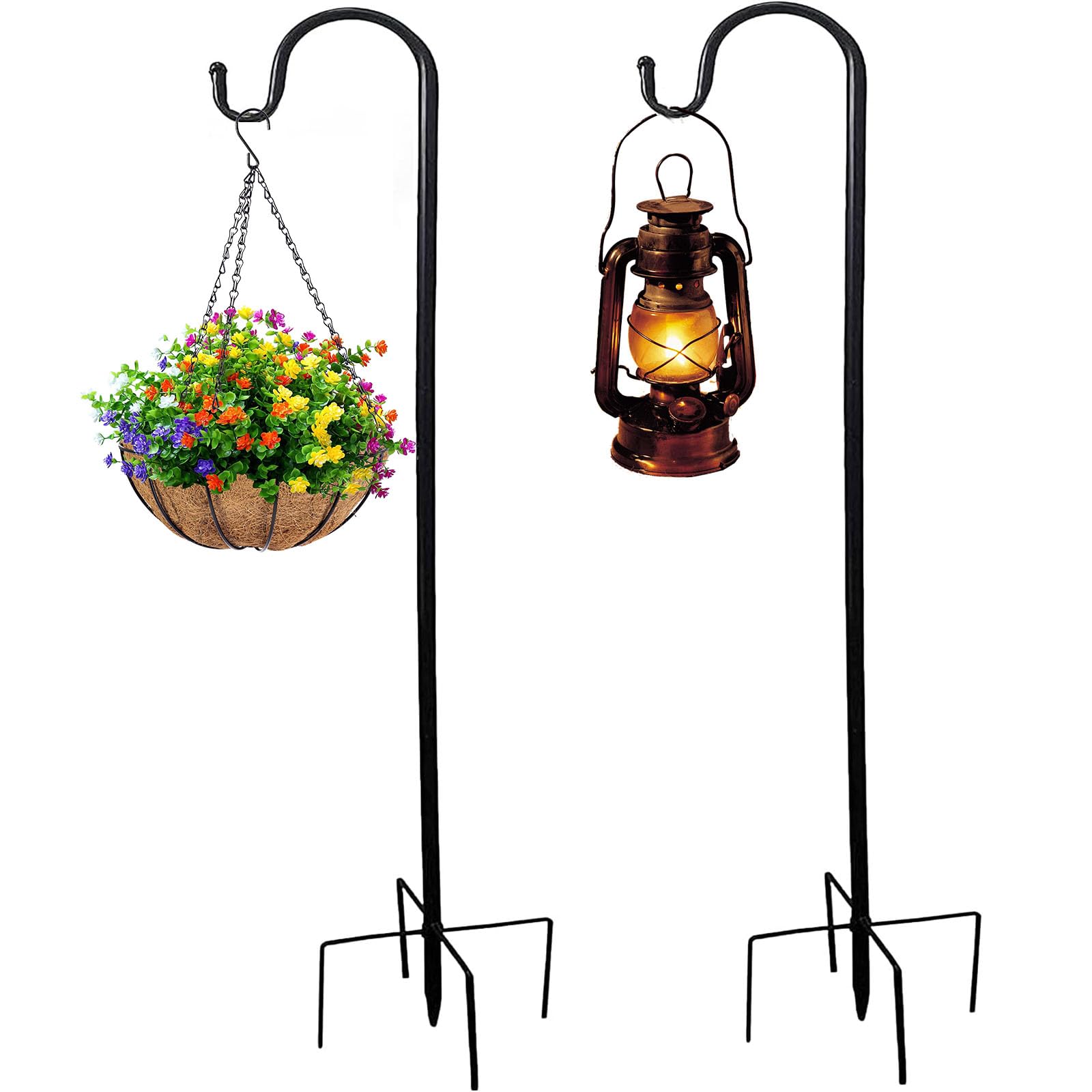 Gancio per pastore da giardino in metallo 96cm con gancio per fioriera lanterne luci decorazioni 2 Nero