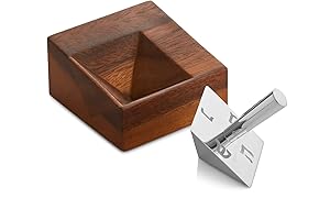 Nambe Hanukkah Geo Dreidel with Stand - 2 Pieces - Nambe Alloy and Acacia Wood