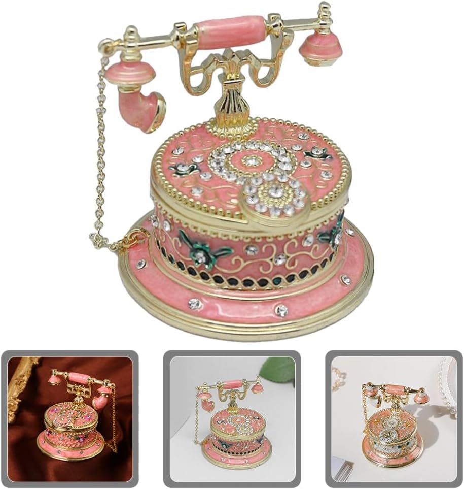 Alipis Retro Phone Jewelry Box Vintage Style Small Alloy Trinket Storage Case for Rings Earrings and Accessories Decorative Tabletop Organizer