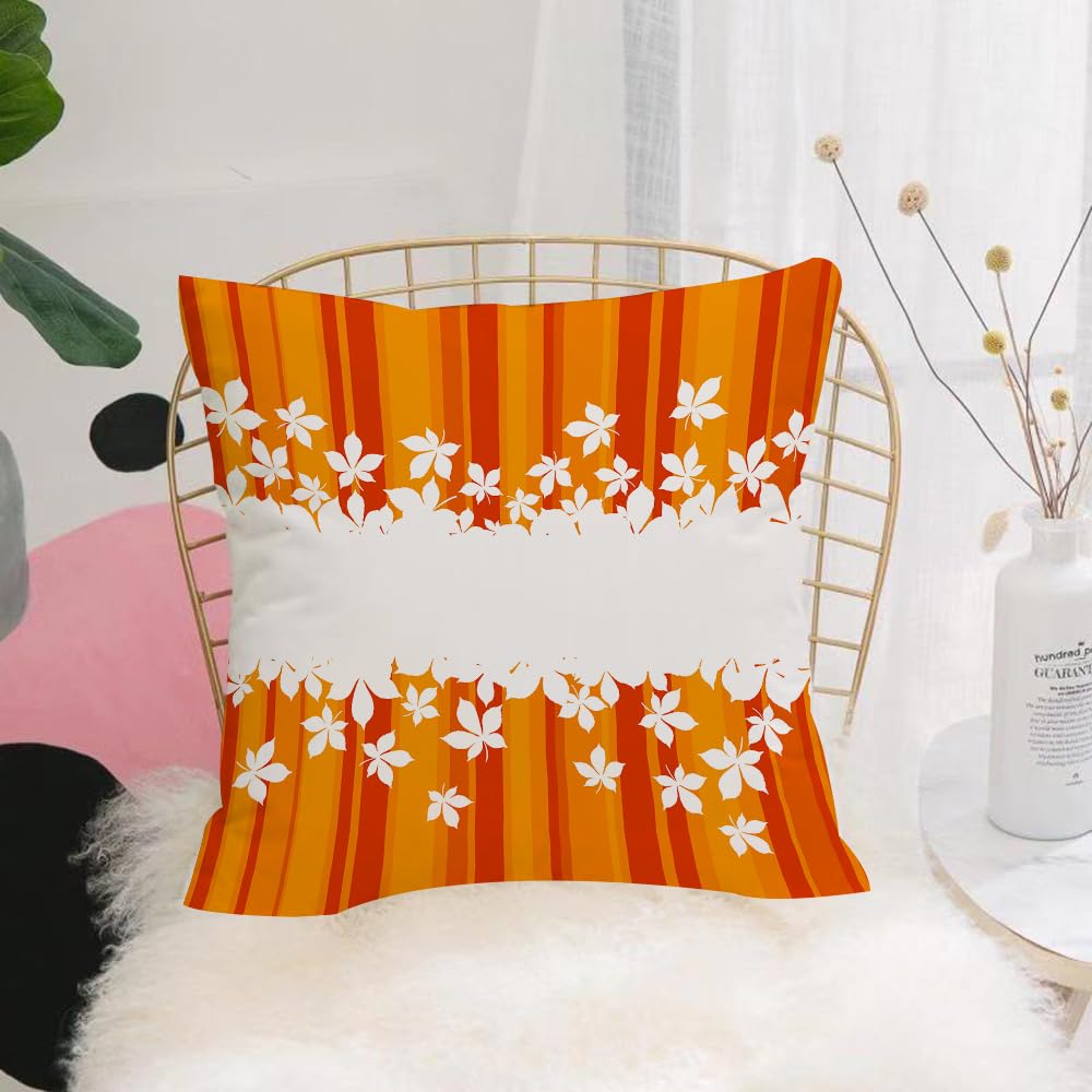 Hyosxw Silhouettes Of Fallen Autumn Leaves On Orang - A8 Cushion Cover,Throw Pillow Case Home Decorative For Living Room Bedroom Sofa Chair 18X18 Inch,Silhouettes Of Fallen Autumn Leaves On Orange Textured Background,Pillowcase 45X45cm
