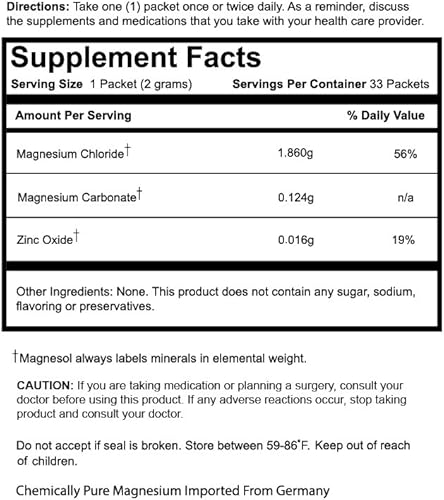 Miniatura 3 de Suplemento de magnesio - Cloruro de magnesio con óxido de zinc - Forma de polvo - 260 mg / 33 bolsitas 1 paquete