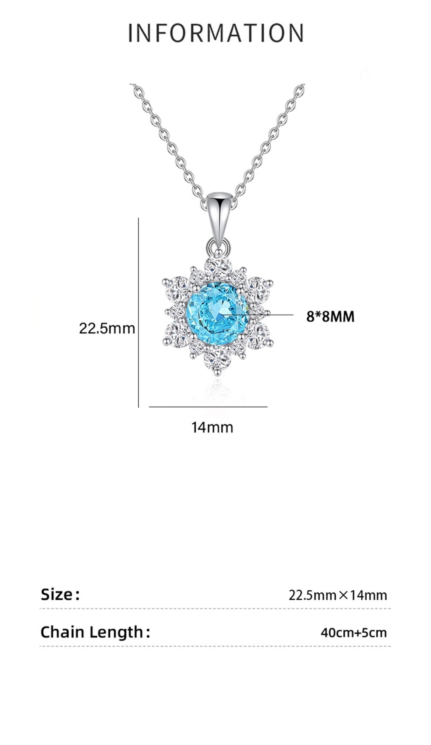 Collar de oro blanco de 9 K/14 K/18 K con rubí rojo de laboratorio, colgante de flores, 45 cm, Oro blanco 375 de 9 quilates, Moissanita Laboratorio Creado Aguamarina Moissanite
