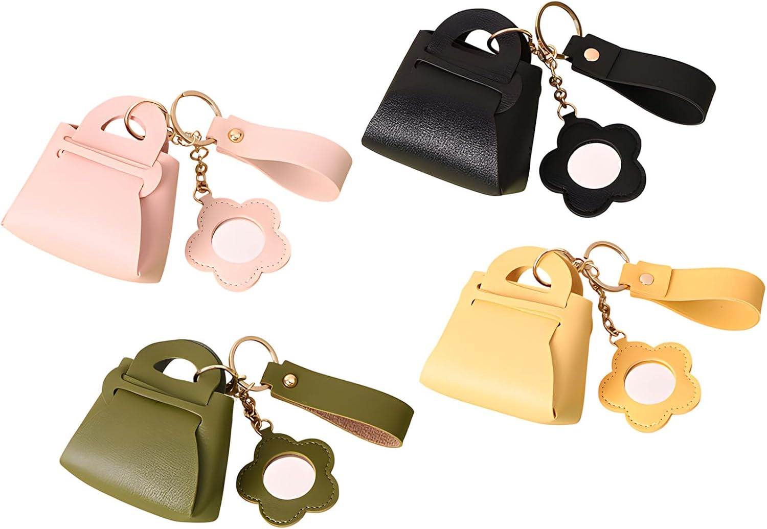 4 Pcs Backpack Keychain, 4 in 1 Portable Vanity Holder Keyring Pu Leather Cover with Good Clearness Part for Outdoor