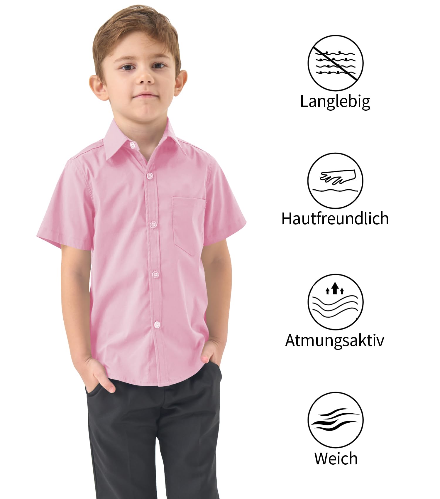 Idtswch Jungen Kurzarmhemd aus Oxford-Stoff Klassisches Schulhemd mit Brusttasche (Alter 2-16 Jahre)