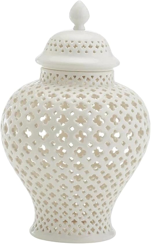 BERNOI Traditional Ginger Jar with Lid/Decorative Vase Carved Lattice