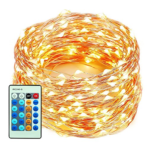 FAMILy LED String Lights 99ft 300 LEDs Dimmable with Remote Control, Waterproof Starry Lights for DIY Bedroom, Patio, Garden, Gate, Yard, Party, Wedding (Copper Wire Lights, Warm White)