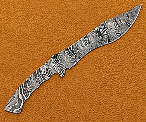 11 Inches Long Kukri Point Dao Blank Blade, Hand Forged Twist Pattern Damascus Steel Hunting Knife Blade, 5" Finger Serrated Space With Finger Guard, 6" Sharp Cutting Edge #TOP5
