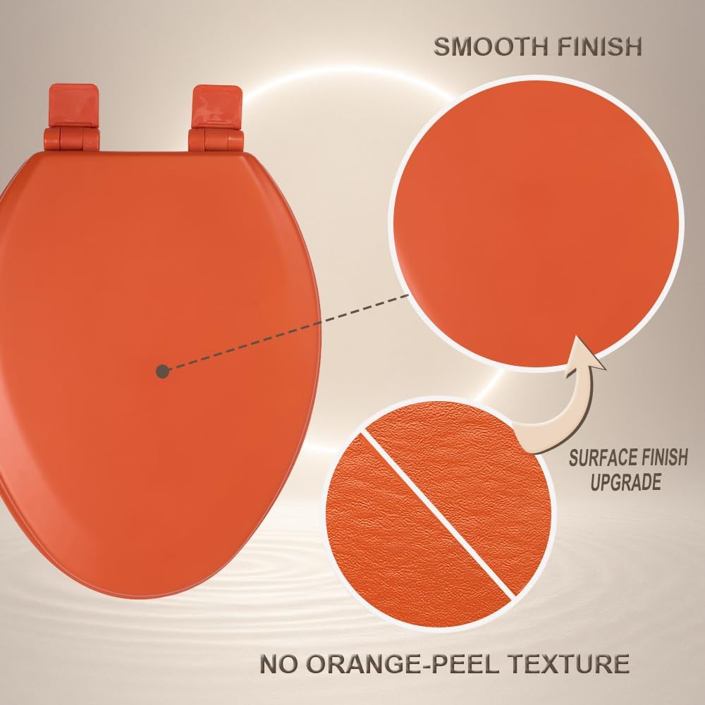 Toilet Seat, Slow Close, Soft Touch, Ultra-Smooth Matte Finish (No Orange-Peel Texture), Premium Moulded Wood, Quick Release, PIKLiDS (Orange, Elongated)