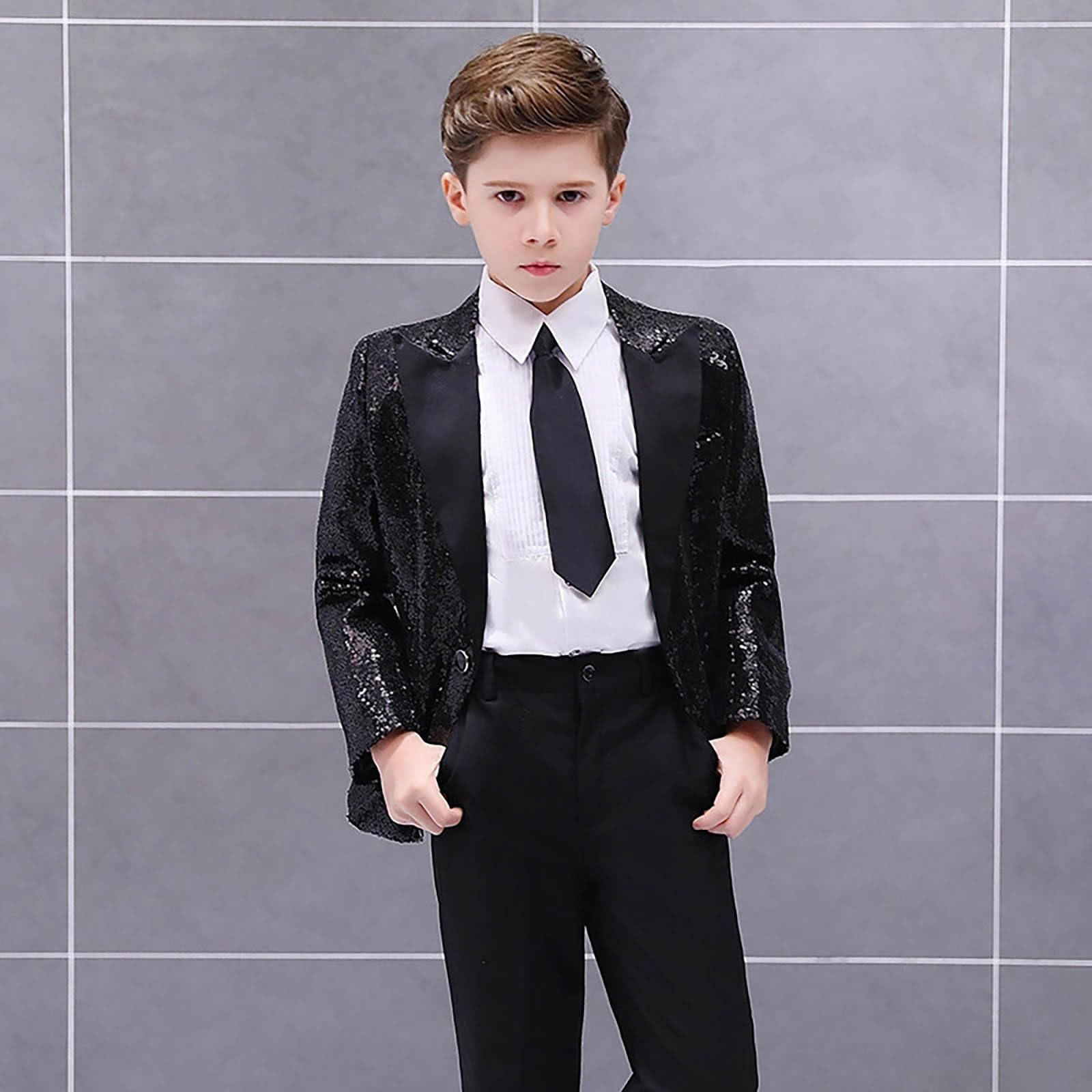 Generisch Kinder T-Shirt Jungen Mädchen Elegante rote Paillettenjacke für Jungen ideal für Hochzeiten Partys festliche Anlässe hochwertige Kinderbekleidung mit funkelnden Details