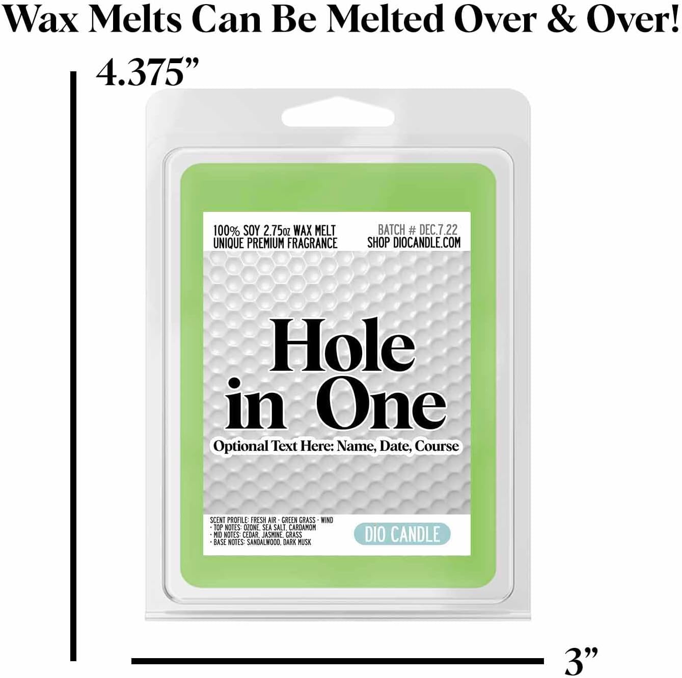Golf Hole in One Scented Wax Melts - Smells Like Fresh Air - Green Grass - Wind - 100% Naturally Vegan Soy and Premium Fragrance | Great Gift | Handmade in Denver, Colorado (4 Pack Wax Melts)
