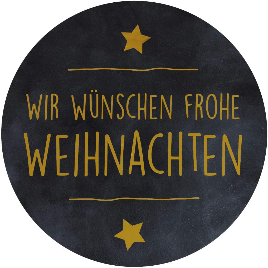 AVERY Zweckform 600 Stickers Merry Christmas (Made in Germany, Diameter 38 mm, Black Gift Stickers, Golden Lettering, Self-Adhesive Gift Decoration, Cards, Bags, Vouchers) Stickers on Roll, 4376