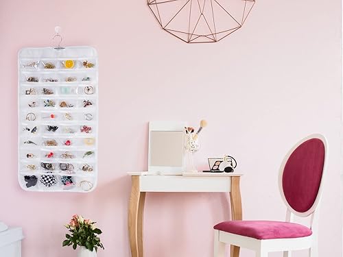 Miniatura 3 de Bloss Organizador de joyas colgante con 80 bolsillos de doble tamaño para almacenamiento de joyas para almacenamiento de pendientes de joyería,