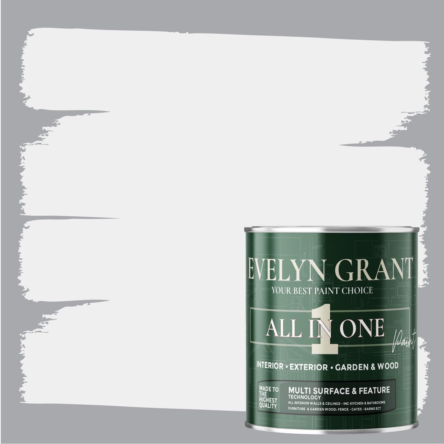 Evelyn Grant All-IN-ONE Paint & Primer - Multi-Surface Paint For Interior Walls, Outdoor Garden & Exterior Walls, Wood Furniture | High Durability Multi-Feature - Light Grey Clouds - 0.5L - Matt โ image 1