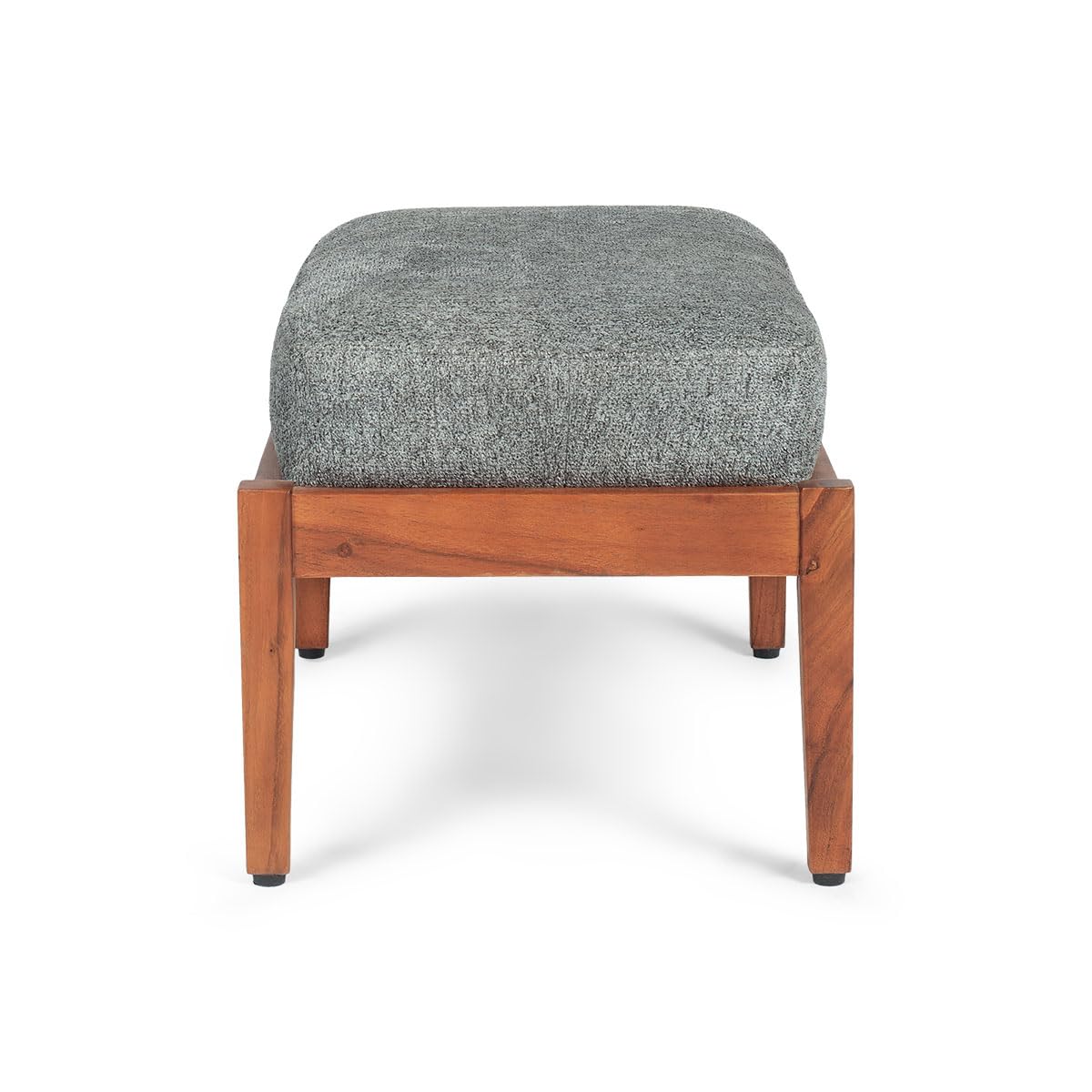 IAAH Chowki Pouffe Wooden Footstool Ottoman | Grey Fabric Puffy | Multipurpose Footrest, Entryway Bench, Organizer | Home Decor Stool for Living Room, Office, Mudda, Jute Cube Seat 3