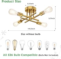 Vista 3 de Lámpara de techo semiempotrada dorada, lámpara de araña industrial moderna Sputnik de 4 luces, lámpara de techo empotrada para cocina, dormitorio