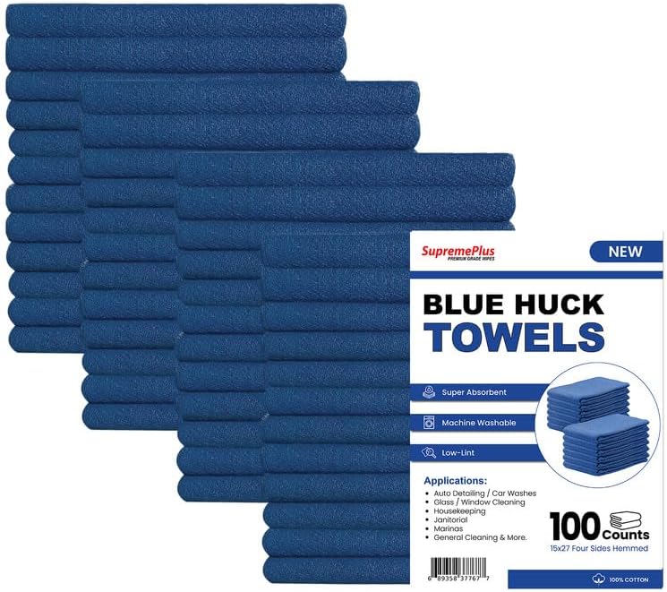 Miniatura 2 de Blue Huck Towels - Paquete de 100 toallas de limpieza a granel, multiusos para ventanas, vidrio, mecánicos, garaje y comerciales, paños absorbentes