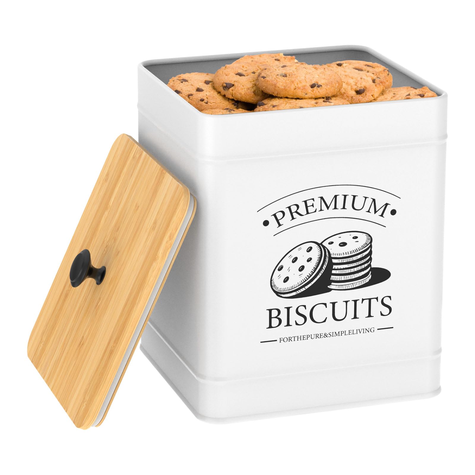 Qinglang White Cookie Jar With Airtight Lid Large Capacity Biscuit Barrel Metal Kitchen Biscuits Tin Container Biscuit Box Storage Bin Food Storage Container For Candy, Cookies, Dessert, Farmhouse Home Decor