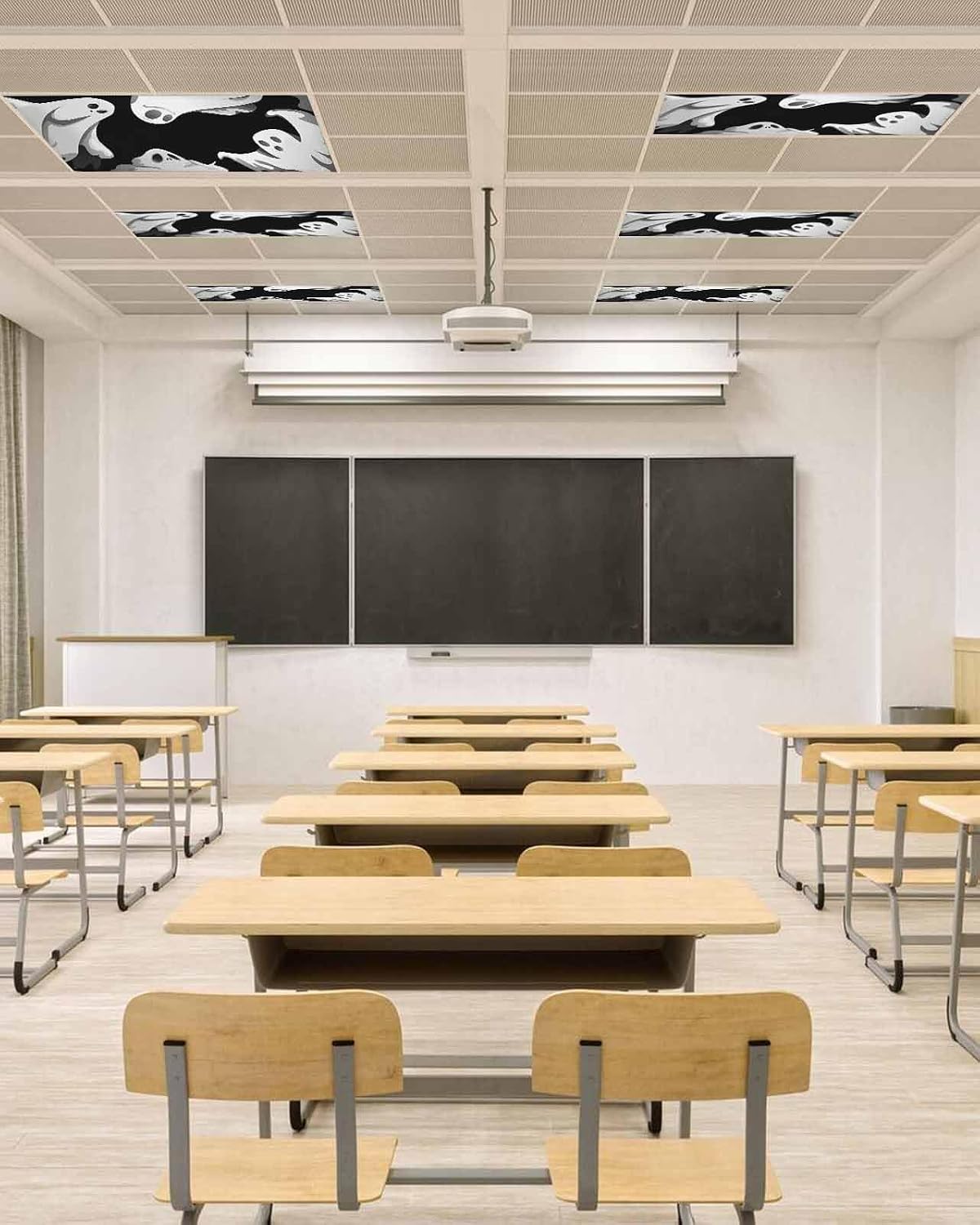 Light Covers for Ceiling Lights Classroom Halloween Ghost Magnetic Light Filters 4 Pack 4x2 ft Horror Spooky Ceiling Light Cover for Classroom Office School Home Drop Lamp Decor