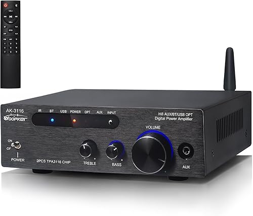 Miniatura 1 de AK3116 Receptores estéreo Amplificador de audio para el hogar, Bluetooth 5.3 Dual TPA3116 Chips Amplificador estéreo de 2 canales 100W x2 Mini Clase