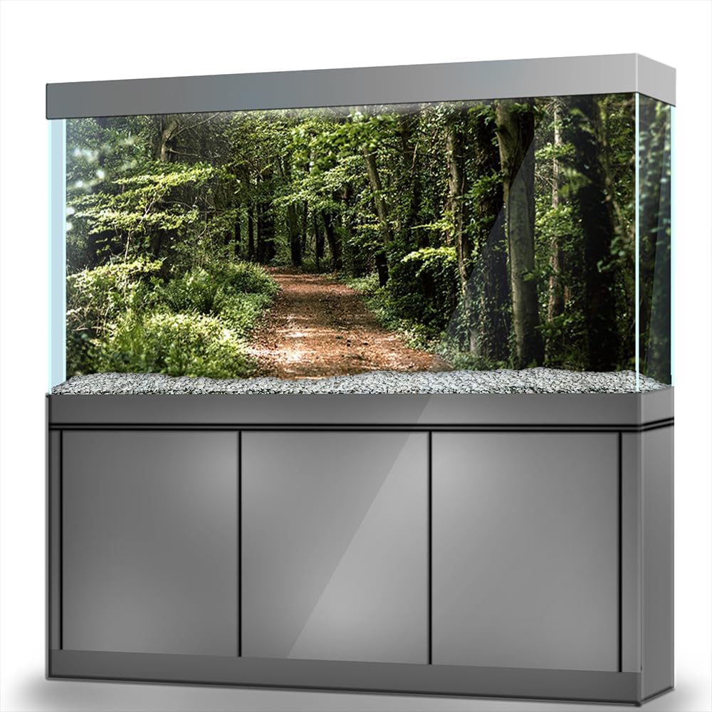 Aquarium Background Stickers - Path Forest Leaf - Self-Adhesive Fish Tank Reptile Terrarium Decor Poster (90 x 60 cm / (35.4 x 23.6 inches))