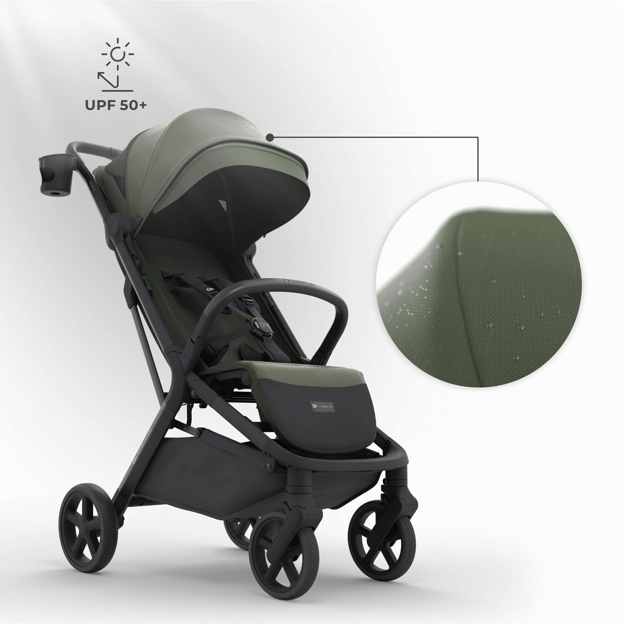 Kinderkraft NUBI 3 Silla de paseo compacta y ligera, hasta 22 kg, Buggy, con plegado automático, capota impermeable, UPF50+, Ligero 8,7 kg, posición reclinada, arnés de seguridad de 5 puntos, Verde