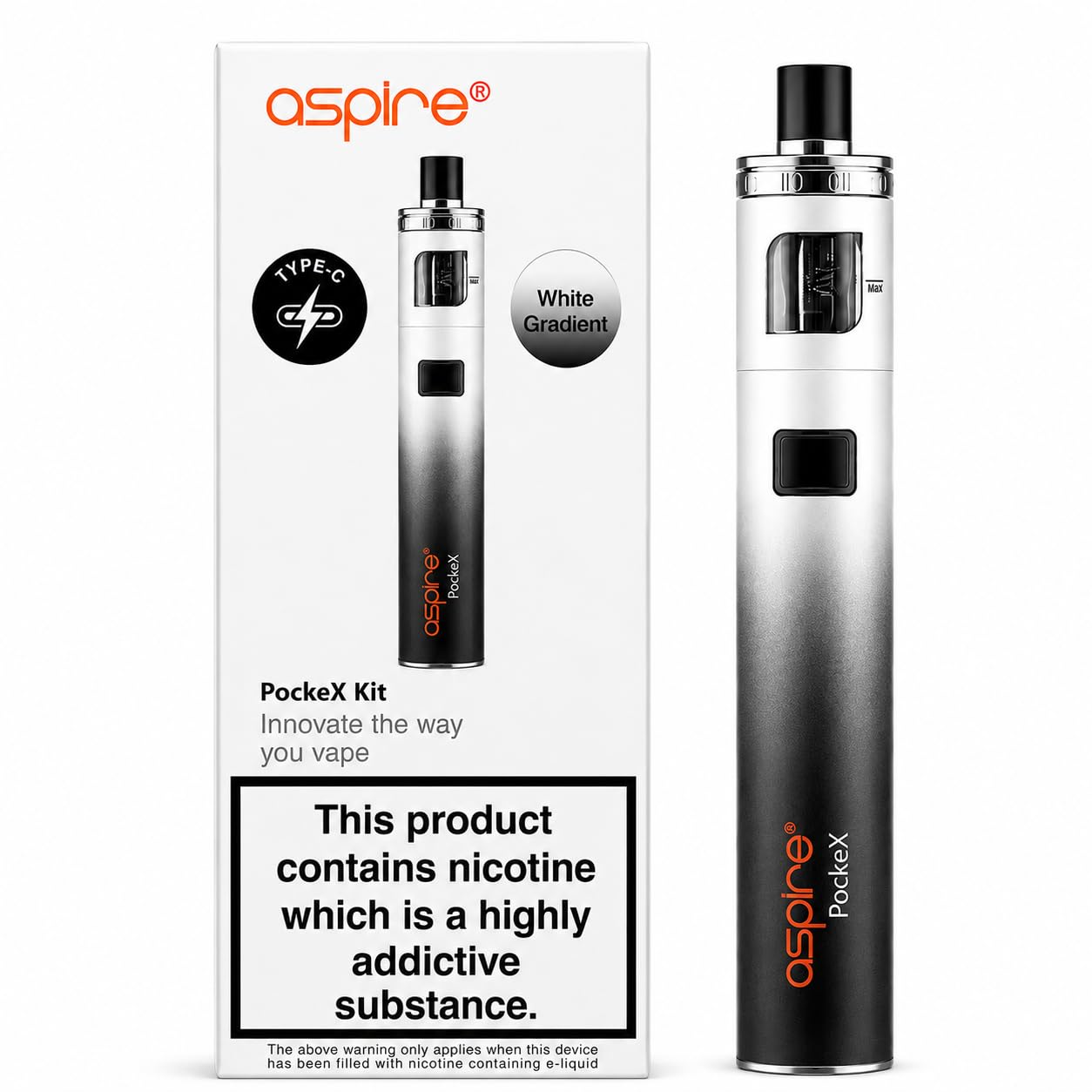 Aspire Pockex Kit AIO (White Gradient) No Nicotine, Nicotine Free