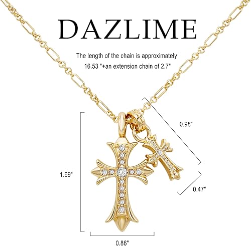 Miniatura 3 de Gold Cross Necklace for Women,14K Gold-Plated Double Cross Necklace Non Tarnish,Handcrafted Double Cross Pendant,Cubic Zirconia Couple Style Jewelry