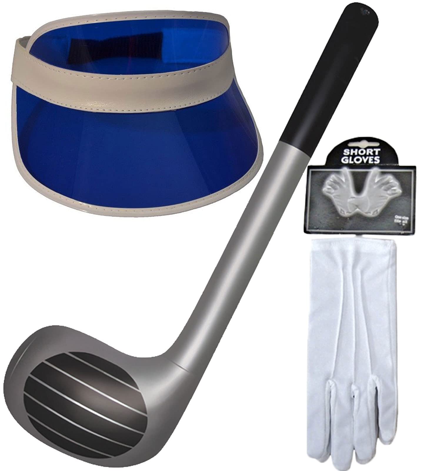 labreeze 1980s NEON Sun Visor HAT Inflatable Golf Club Short Gloves Fancy Dress (Blue)