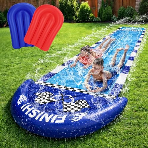 TOY Life Race Car Water Slide, 20 Ft, 2 Lanes, 2 Bodyboards, Ages 3-10