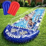 TOY Life Giant Race Car Water Slides for Kids 20Ft Waterslide Backyards Lawn with 2 Bodyboards, 2 Lane Slip Splash and Slide Summer Toys with Built-in Sprinkler for Backyard Outdoor Water Toys