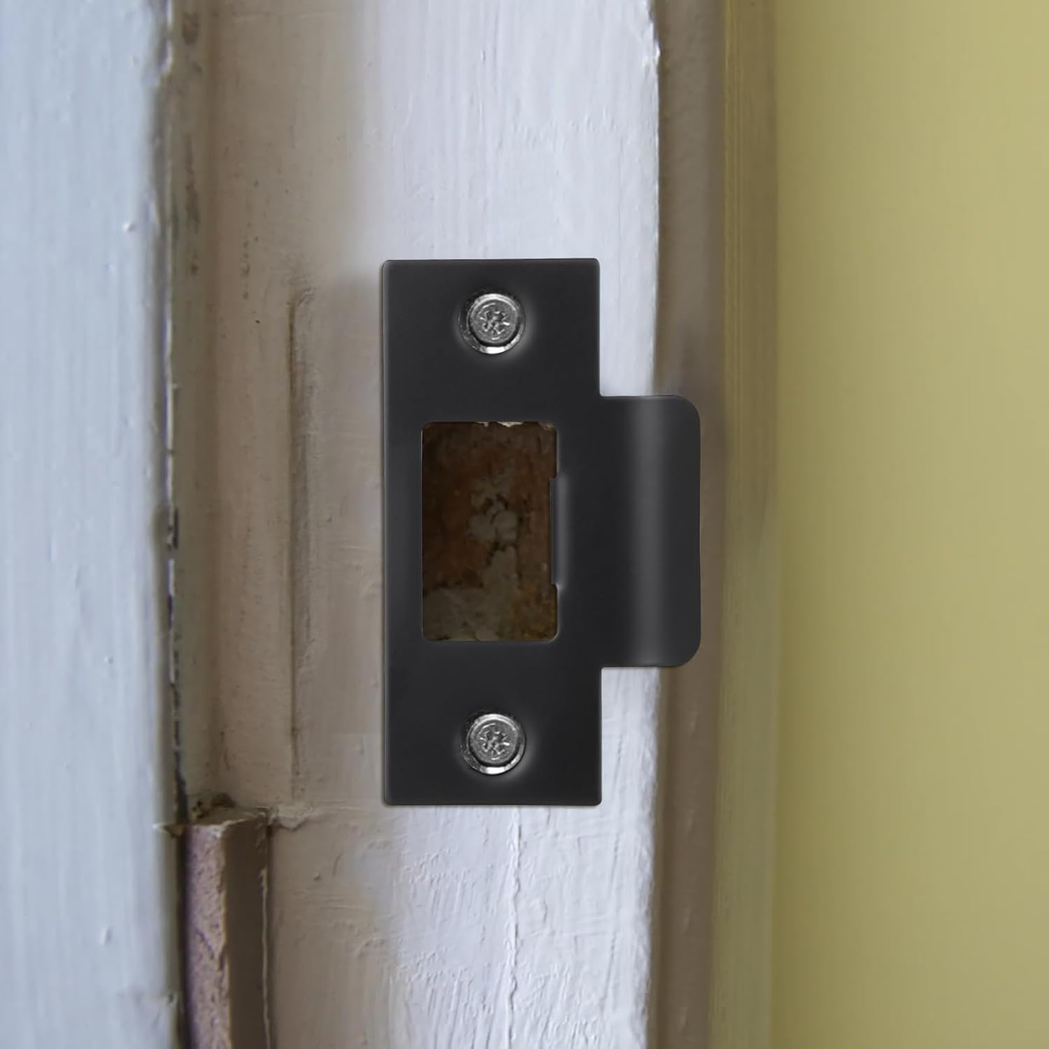4pcs Deadbolt Strike Plates, Stainless Steel Door Reinforcement Plates, Black, for Door Security, Easy Installation