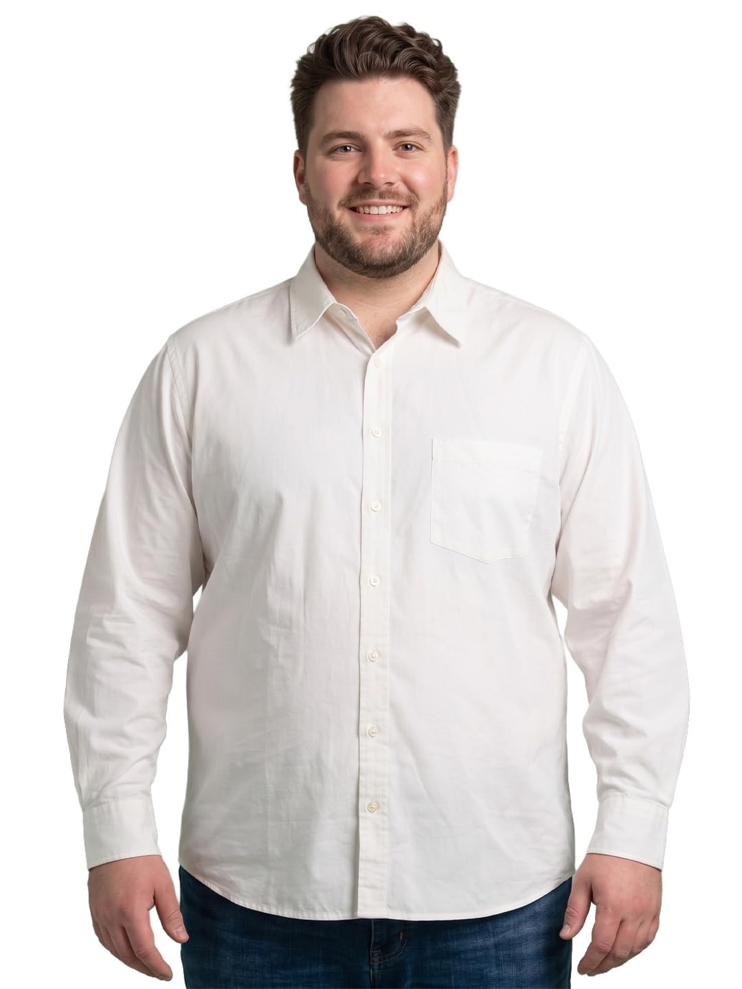 bigbanana Men Plus Size Solid White Full Sleeve Shirt-picture-0