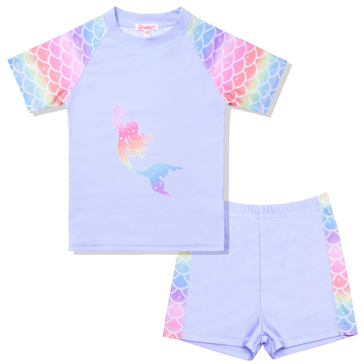 QPANCY Rash Guard for Girls Swimwear 2-Piece Mermaid Unicorn Swimsuit UPF 50+ UV