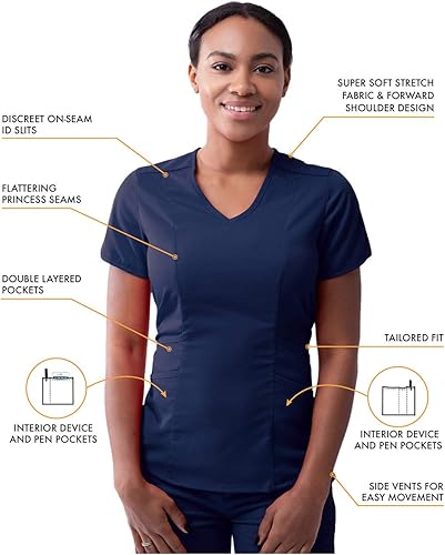 Miniatura 3 de Adar Pro Core - Conjunto médico clásico para mujer, camiseta médica con cuello en V y pantalones de yoga a medida