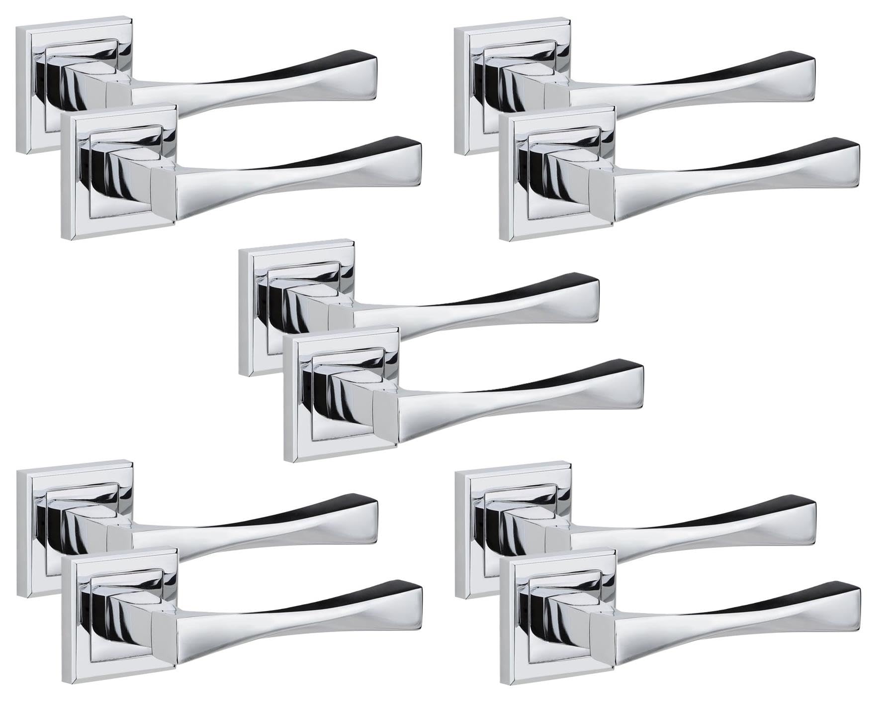 Golden Grace Straight Astrid Premium Design Door Handles on Square Rose in Polished Chrome Finish, 5 Pairs