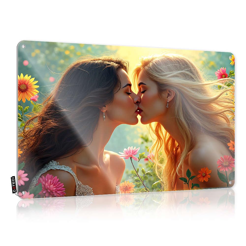 Sujd Women's Colour Tinsign Guard Cool Wall Decor | Two Kissing Surrounded By Colorful Flowers. Preppy For Workshop Living Room(30X40cm)