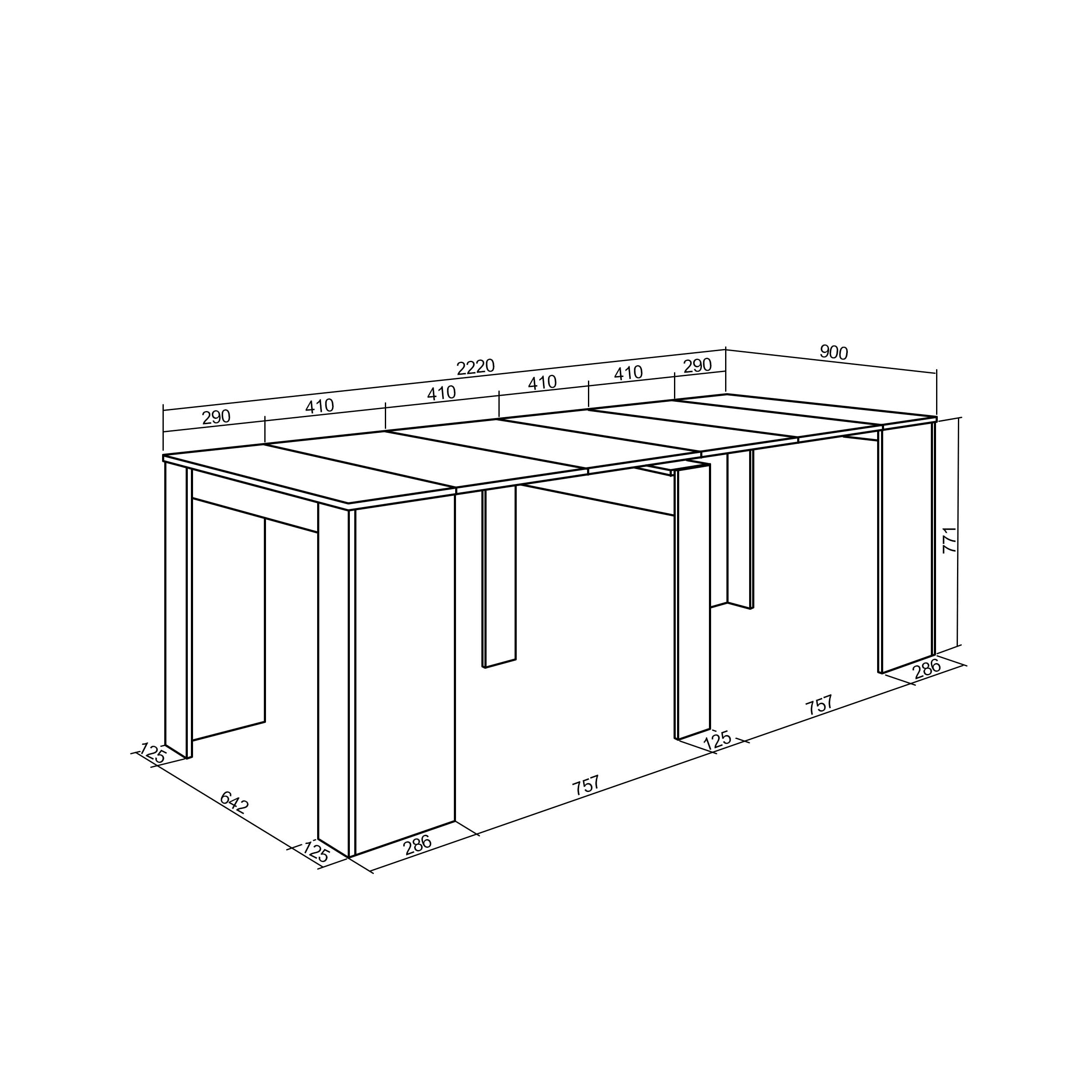 Skraut Home | Mesa Consola Extensible | Mesa Comedor Plegable | 220 | para 10 comensales | Comedor y Cocina | Estilo Moderno | Negro