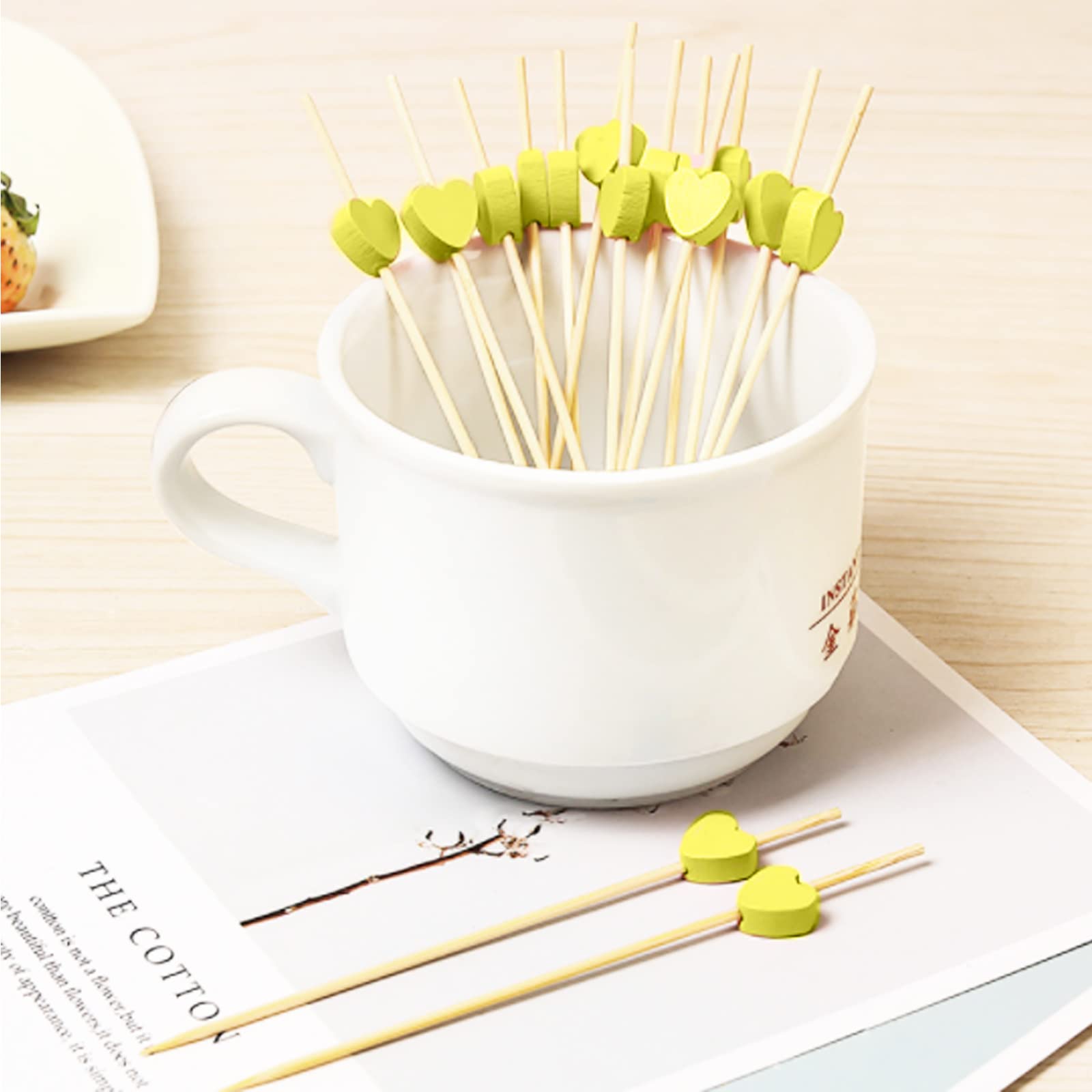 100 Pieces Cocktail Sticks Set, Wooden Skewers, Cocktail Sticks, Finger Food Party Picks, 12 Cm, For Party Gift, Carnival, Birthday Party, For Barbecue, Finger Food, Fruit Skewer (Pink