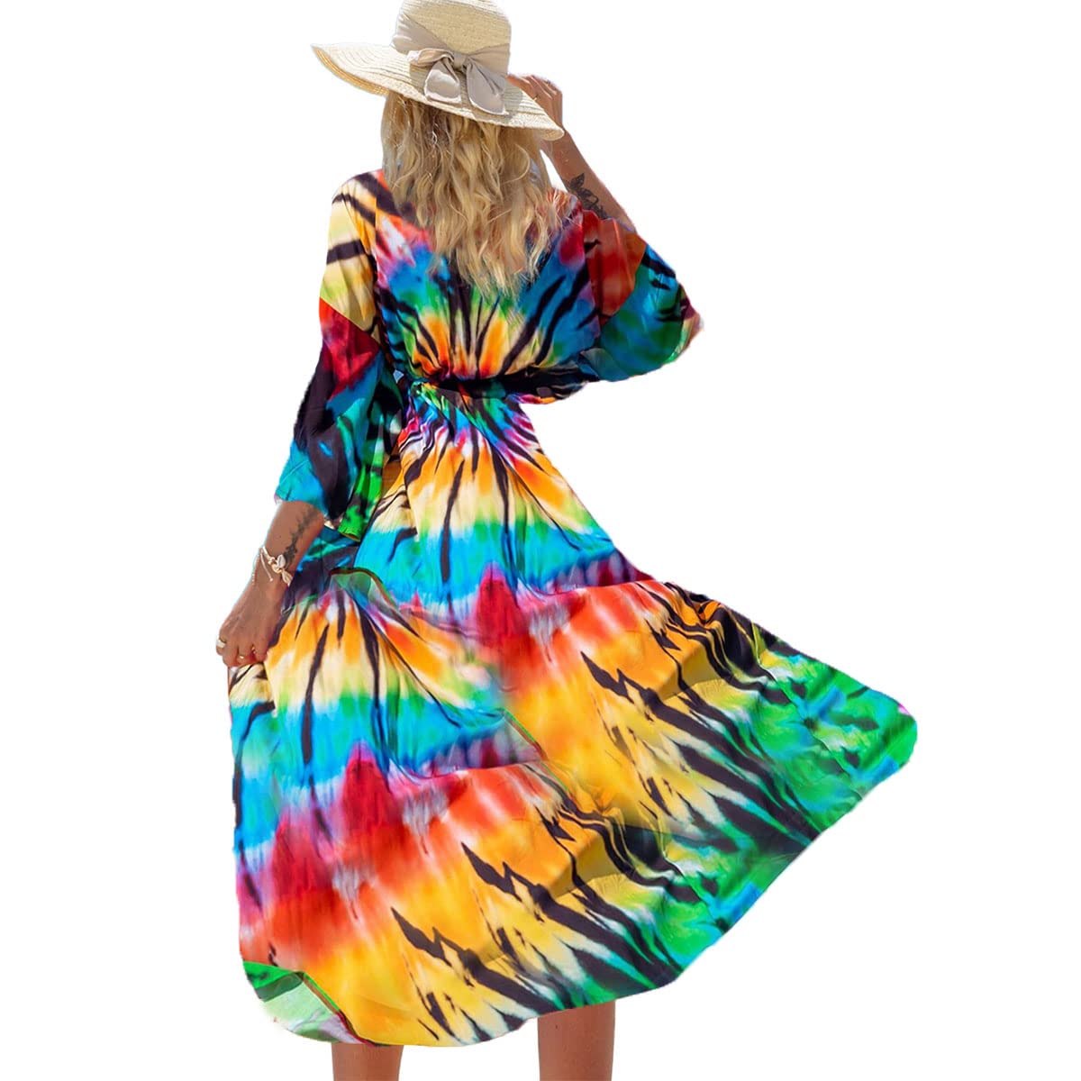 Damskie kimono, kardigan, letnia sukienka plażowa, długie ponczo plażowe, maxi pareo, nadruk kwiatowy, Kolor 24, jeden rozmiar
