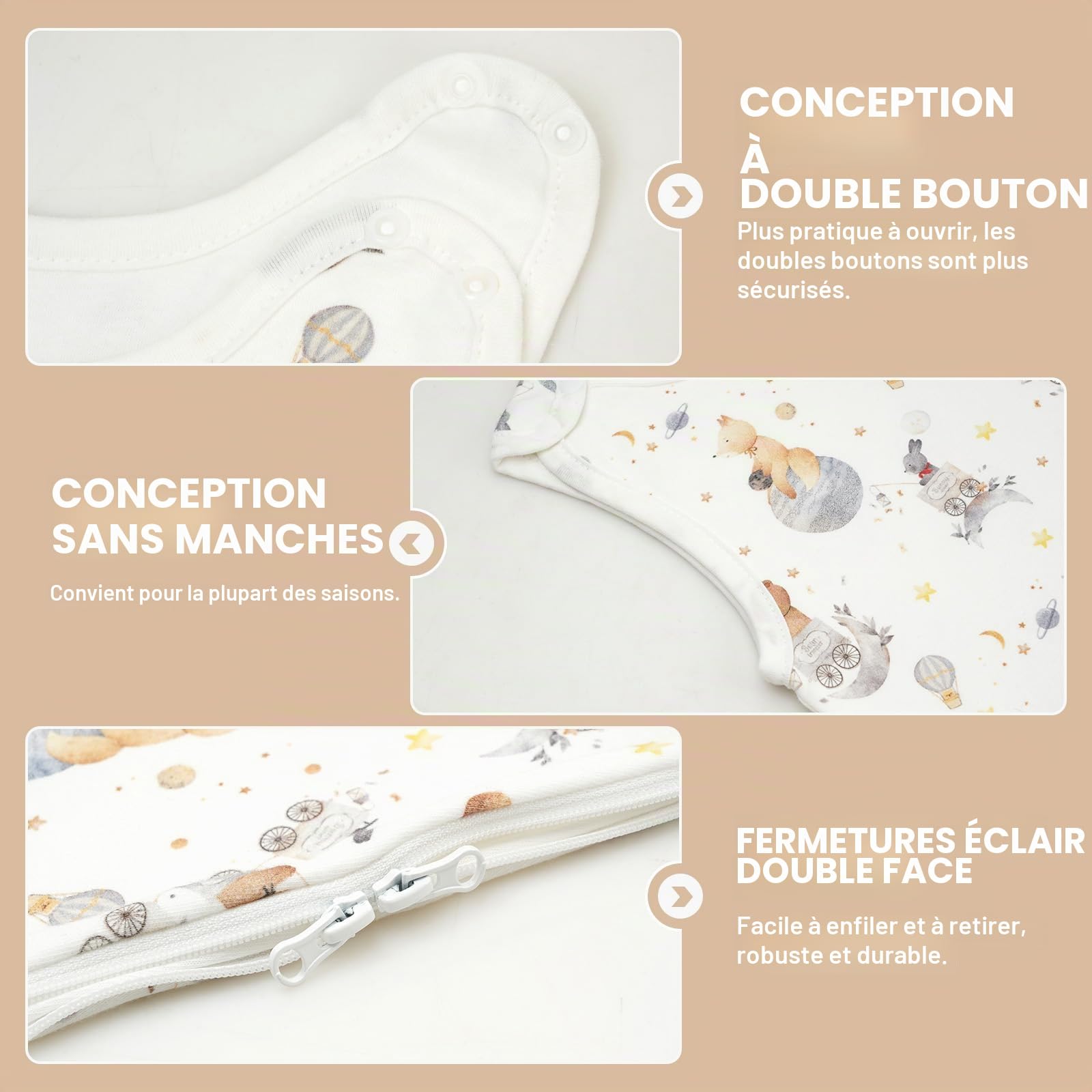 WYTbaby Gigoteuse Bébé 1 Tog, 100% Coton, Gigoteuse à Pied avec Boutons Pression et Fermeture Éclair sur le Côté, Gigoteuse avec Jambes pour toute l'année 2 Pack pour Filles Garçons