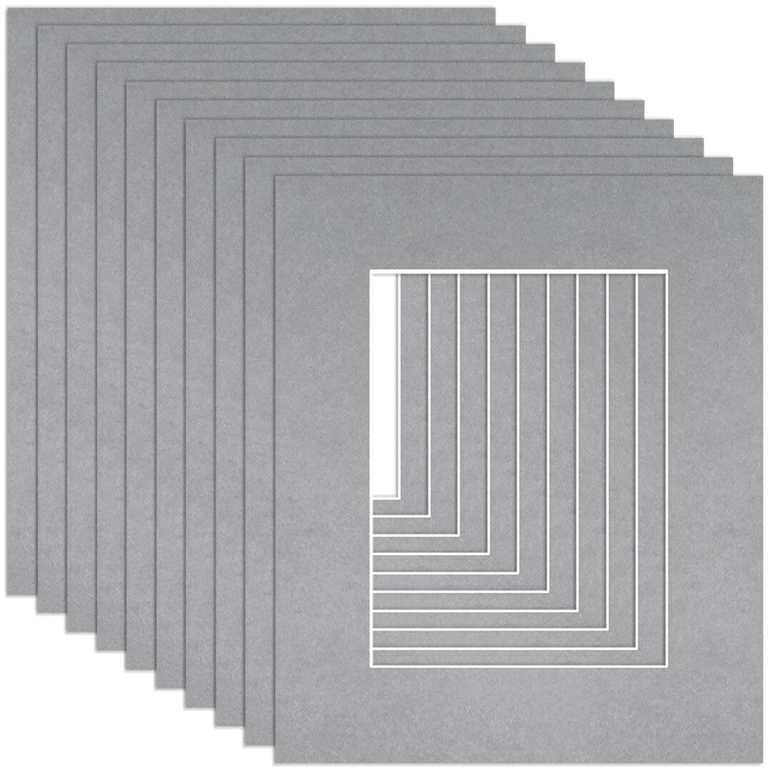 Procut Global 12x10" Silver Picture Mounts to Fit 8x6" Aperture - Precision Cut Cardboard Photo Mount - Ideal for Frames, Prints, Artwork & Certificates - Sizes & Colours Available - 10 Pack