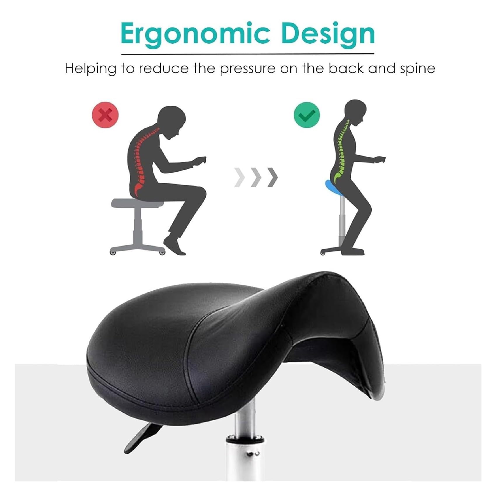 Silla de Montar Dental con Respaldo, Asiento rodante de Altura Ajustable, Mantiene la Postura erguida, Silla de Montar para Bares, Trabajo y Dibujo técnico (Negra).