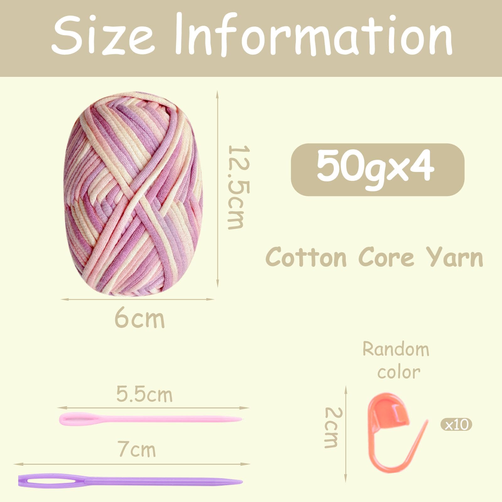 Chunky Yarn for Crochet Cotton Yarn for Crochet Chunky Wool 4x50g Crochet Yarn for Beginners Crochet Wool Knitting Yarn with Crochet Accessories Pink Yarn - Image 2