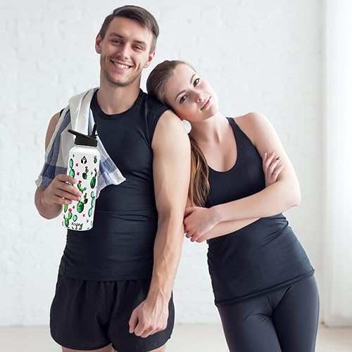 Miniatura 7 de XccMe Botella de agua aislada de cactus de 40 onzas, botellas de agua de doble pared de acero inoxidable, botella de agua de metal, botella de agua